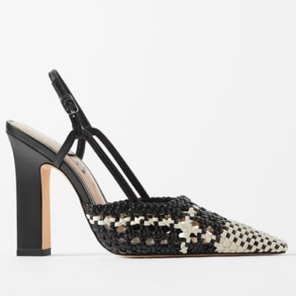 Zara Braided High Square Heel Shoes Houndstooth - Picture 8 of 8